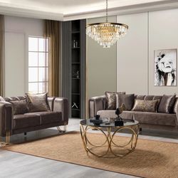 Santana Coffee Velvet Sofa 89" & Loveseat 69"