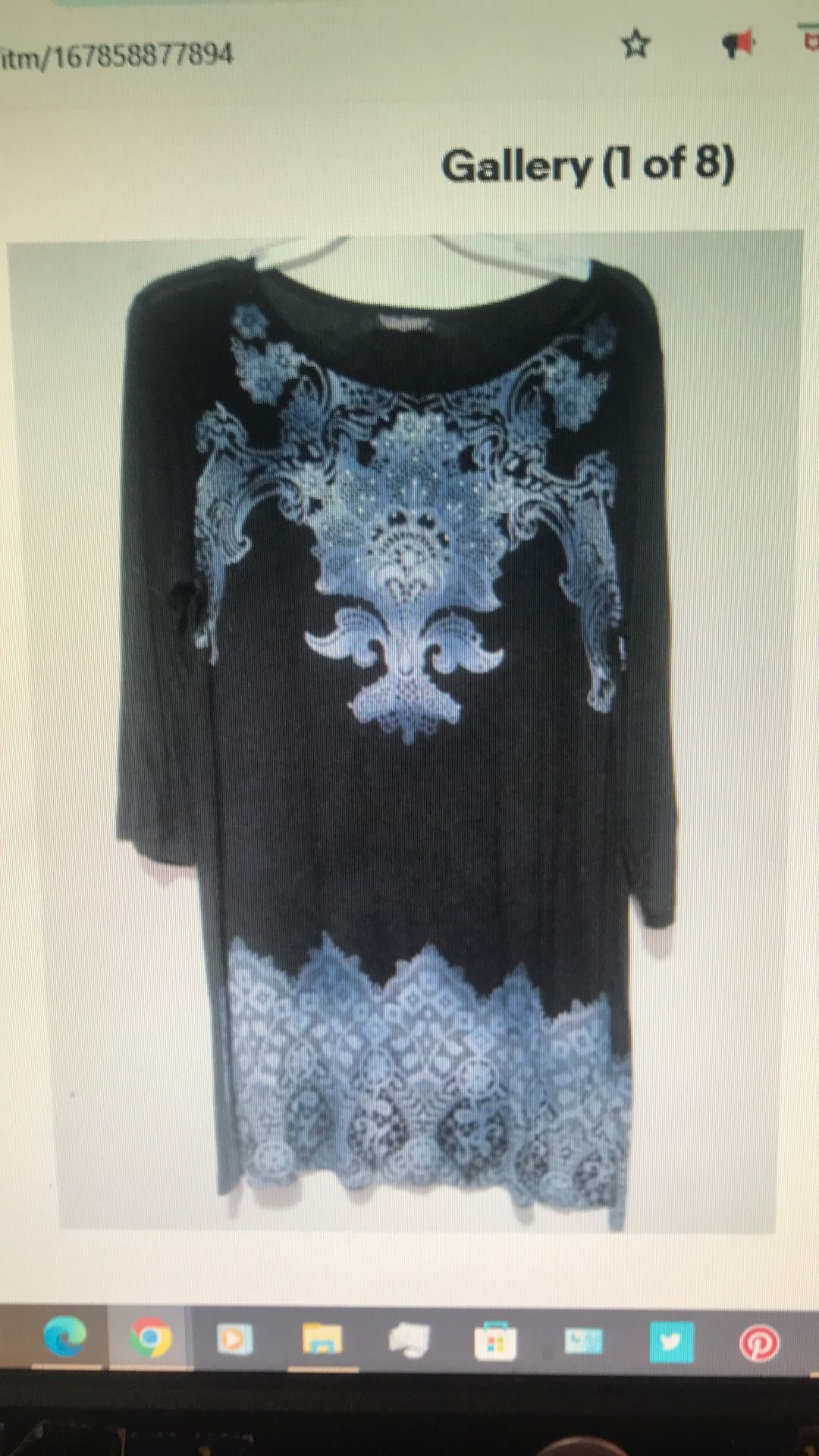 Vanilla Star Women's Large Black & Blue Paisley Medium Sleeve Beaded Rayon Dress