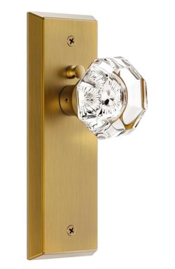 Glass Door Knobs for Interior Doors - Vintage Crystal Privacy Bedroom & Bathroom Door Knob with Lock - Diamond Cut Door Handle - Antique Brass Finish 