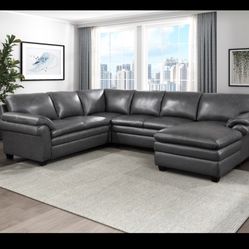 Brand New Elegant Genuine Top Grain Leather Sectional Set 