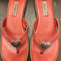 Brighton Orla Strawberry Leather Heart-Embellished Thong Sandals size 9