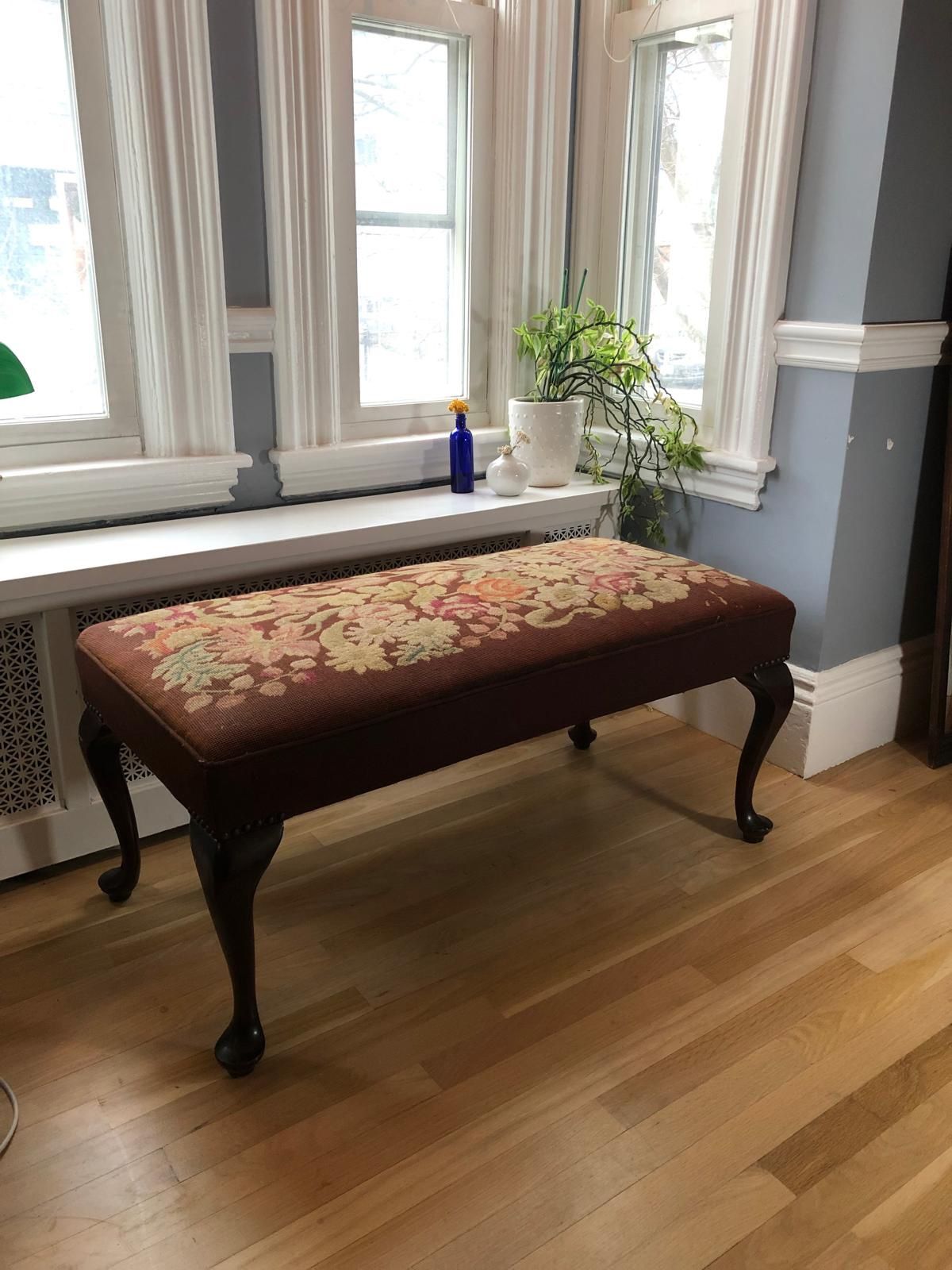 Antique Needlepoint Bench 