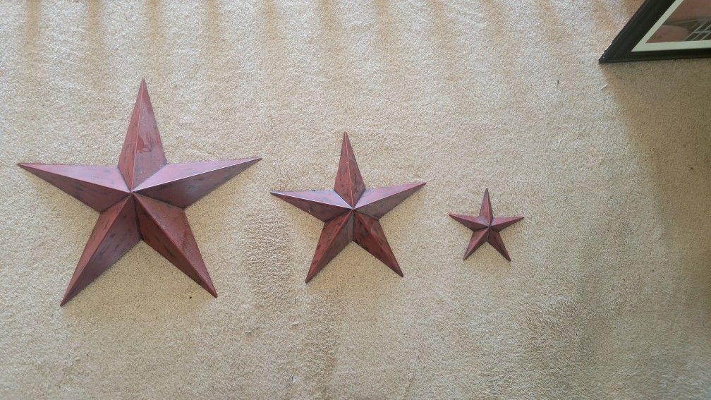 3 Metal Stars Large Medium and Small Wall Art