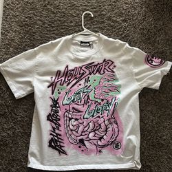 White HELLSTAR shirt pink and cyan