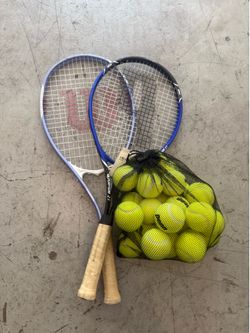 Tennis rackets and balls