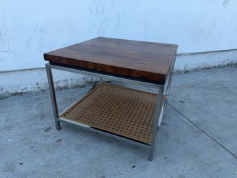 Mid century rosewood and cane chrome side table Index collection by Drexel.