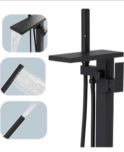 Hoimpro Free Standing Tub Faucet Freestanding Stand Bathtub Faucet Filler
Matte Black, Stand Up, Floor Mounted, High Flow Waterfall Spout with Brass H