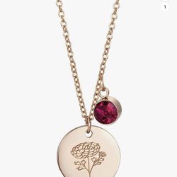 xinjue Gold Birth Flower Pendant Necklace - 12 Month Birthstone Engraved Floral Dainty Necklaces, Women Wildflower Jewelry Gifts for Birthday, Valenti