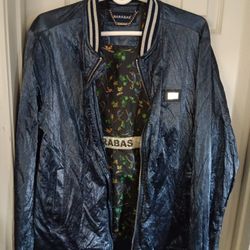 Men's Barabas Journey Bomber Jacket Blue Polyester Long Sleeve 