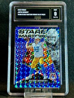 2022 Mosaic ⚡️ Justin Herbert ⚡️ Stare Masters Mosaic Blue Prizm 78/99 GMA 9 Mint 💎 - Los Angeles Chargers