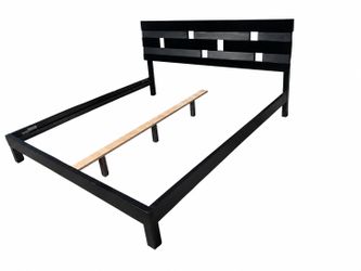 King bed frame and 2 matching nightstands. Bedroom set  Needs slats - not included  Solid wood furniture by Rotta 83.5 W x 86.5 D x 39 1/4 H  Night st