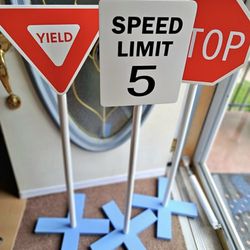 Kids Decor Wooden Road New Signs 37.5 tall STOP/YIELD/SPEED LIMIT 5 purchased 20 years cost $200