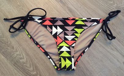 Women’s bikini bottoms black white coral green swimsuit Sz Medium!