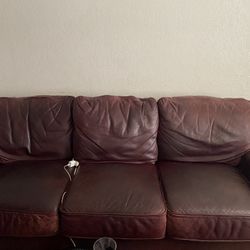 Burgundy Real Leather Couch 3 Seater