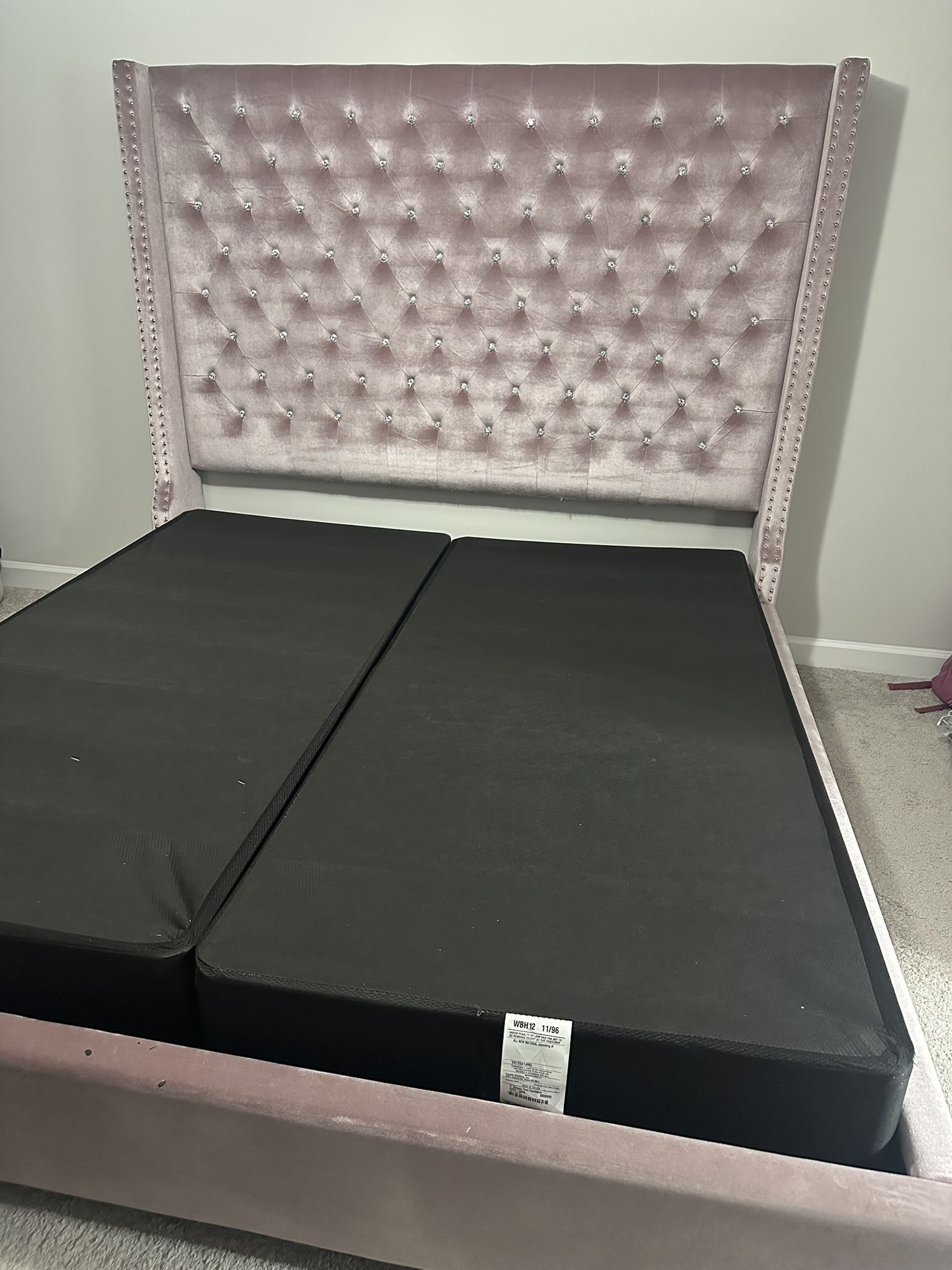 PINK KING SIZE BED FRAME AND BOX SPRINGS FOR SALE