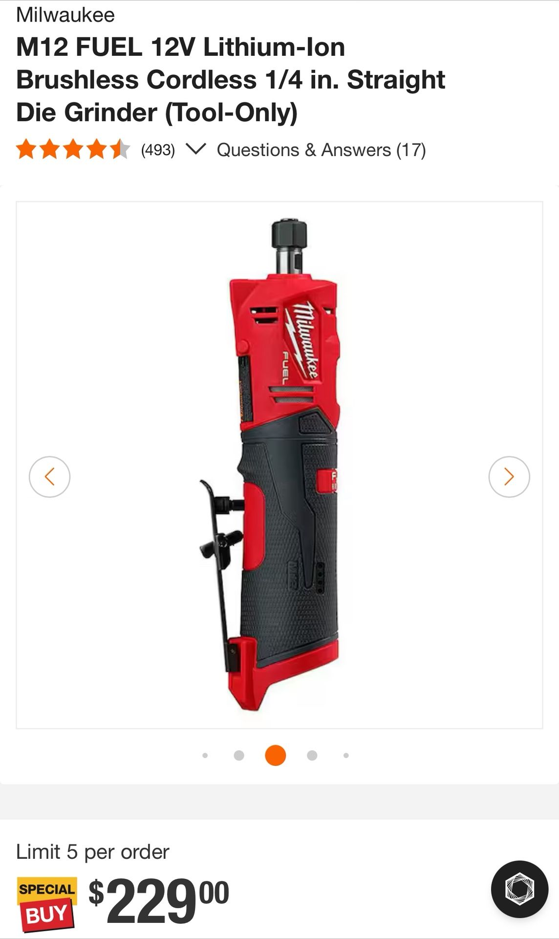Milwaukee M12 FUEL 12V Lithium-Ion Brushless Cordless 1/4 in. Straight Die Grinder (Tool-Only)