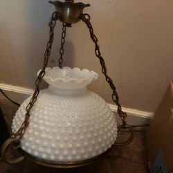 Vintage Hobnail Milk Glass Ceiling Hanging Hurricane Lamp