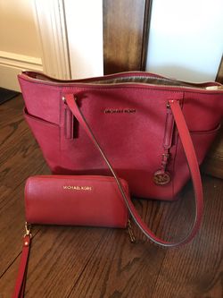 Michael Kors red bag and matching wallet