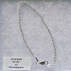 .925 STERLING SILVER DIAMOND CUT ROPE BRACELET 2.2MM 7"