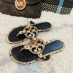 Tory Burch Metal Miller Snake-Print Sandals 