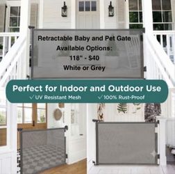 NEW Retractable Mesh Baby Safety Gate for Stairs, Doorways, Hallways, 33" Tall x 118" Wide, White or Grey, Child, Dog Pets