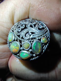Sterling Silver Multi-Opal Filigree Ring