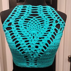 Festival Crochet Pineapple Crop Top Teal Hand Made