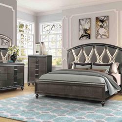 NEW 5 PCS LED GRAY QUEEN BEDROOM SET ! BED FRAME, N STAND, DRESSER, MIRROR AND CHEST! Mina’s Home Furniture 851 Van Houten Ave Clifton NJ 07013