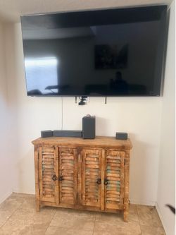 Entertainment cabinet/hutch, 75 inch Vizio tv , wireless surround sound speakers