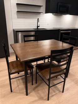 Mainstays 5-Piece Wood & Metal Dining Room Table With 4 Matching Chairs, Canyon Walnut & Black