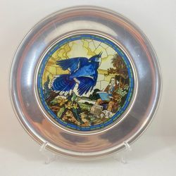 The Blue Jay Bird James Audubon Stained Glass Pewter Plate Painting No. 0443