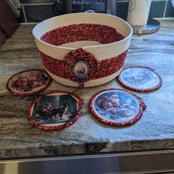 Handmade Rope Basket And 4 Coasters 