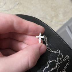 Woman’s GRA Certified Moissanite Cross Pendant With Stirling Silver Chain 