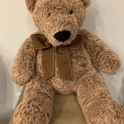 Toys R US FAO Schwarz Large Teddy Bear 30" Ribbon Bow Soft Shaggy Brown Fur 
