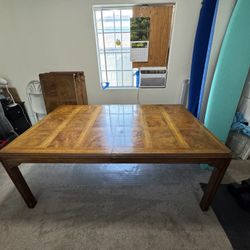 Drexel Heritage Mid-Century Modern Oak and Burl Wood Extension Dining Table
