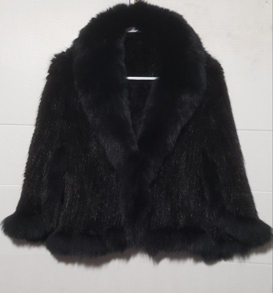 NEW KOREAN WOMEN’S WINTER GENUINE MINK FOX FUR WOVEN SHAWLFASHION FUR   BLACK  ONE SIZE  