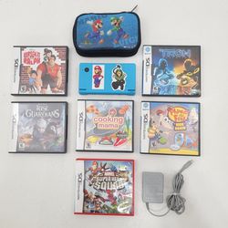 Blue Nintendo DSi Handheld Console With 6 Games, Charger & Case