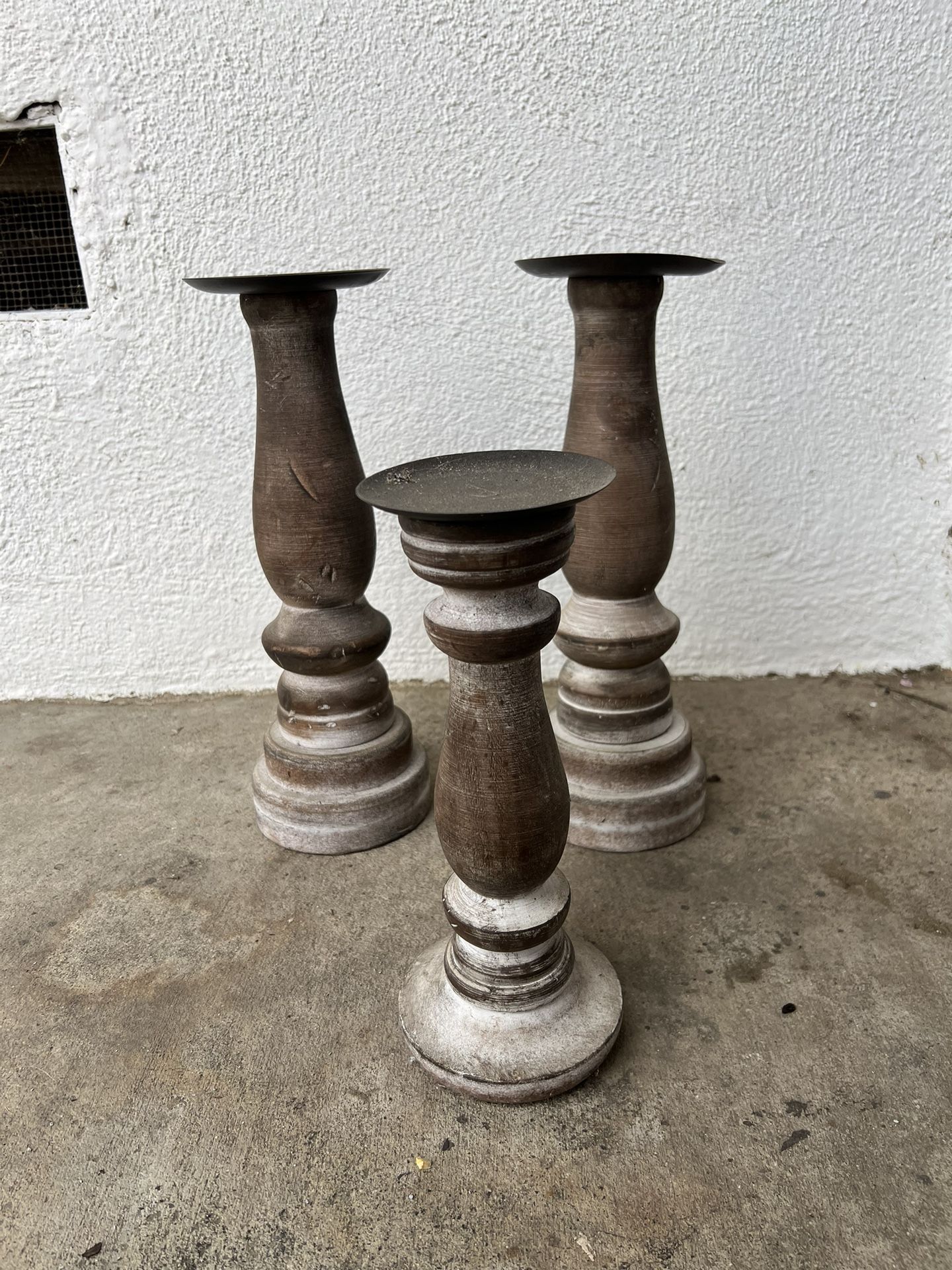 3 Wood Candle Pillar Holders 