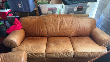 Vintage leather couch armchair and ottoman