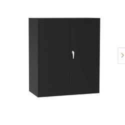 MO #071608 Counter High Metal Cabinet 35.4 in. W x 41.3 in. H x 17.7 in. D with 2-Adjustable Shelves Garage Cabinet in Black