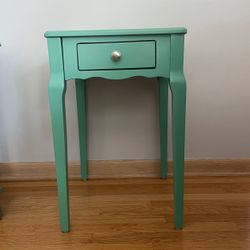 Side Table, Wood, One Storage Drawer, Teal