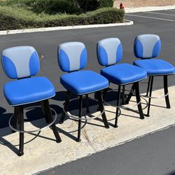 Set Of 4 Swivel Retro Classic Blue Casino Barstools Chairs 