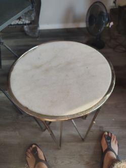 Modern Round Side Table with Marble Style Top