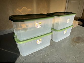 Sterilite EZ Carry 120 Quart Extra-Large Storage Bin, Clear Plastic Storage Container with Full-Grip Handles, Green