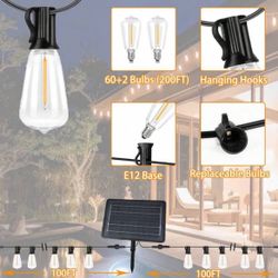 HYGX Solar ST38 Outdoor LED Fairy String Lights - 50/100/200 FT Shatterproof String Lights With 8 Mode Remote For Outside Patio Decor - Cafe Bistro Ch