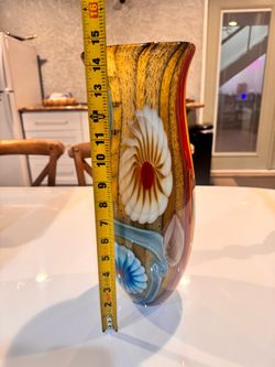 vintage large Murano style millefiori multi colored art glass vase