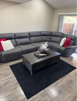 Gray Leather Reclining Sectional Sofa