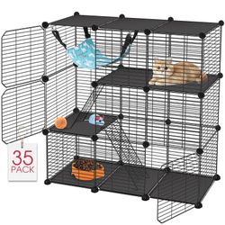 VISCOO Cat Cage, 3-Tier DIY Catio Cat Enclosures, 36" X 16" X 36" Cat Playpen Indoor & Outdoor With Hammock, Detachable Metal Wire Kennel Cats Crate, 