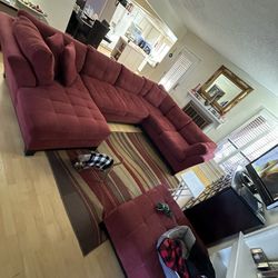 Large Red Sectional With Ottoman 