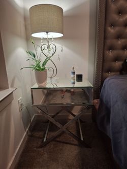 Mirrored Nightstand with Chrome X-Base